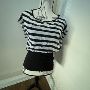 White House Black Market Sheer Striped Top with Built-In Tank | Size S